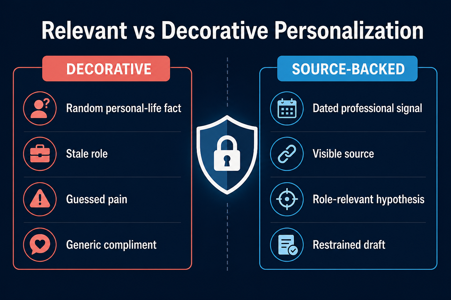 Decorative personalization compared with source-backed professional relevance.